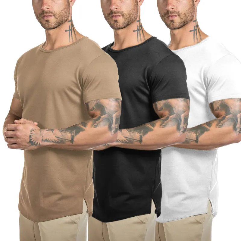 YXVT02 Wholesale custom mens activewear curved hem t-shirt slim fit fitness clothing for men