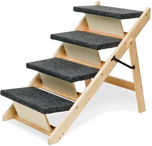 Cowboy Wooden pet Stairs 4-Step pet Ladder cat Dog Easy Stairs with Detachable Carpet for high Bed and Couch