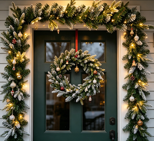 <span class=keywords><strong>Guirlande</strong></span> de Noël avec lumières LED, aiguilles de pin floquées, verdure artificielle pour cheminée, escalier, décoration de fêtes, durable et réutilisable - Product Image 1
