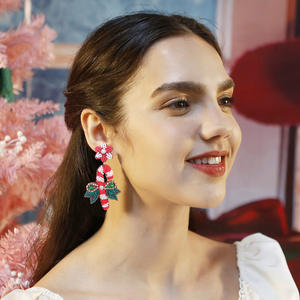 Orecchini fatti a mano della canna di natale dell'albero di Natale moda ciondola perline di riso elegante ornamento di natale per le donne - Product Image 6