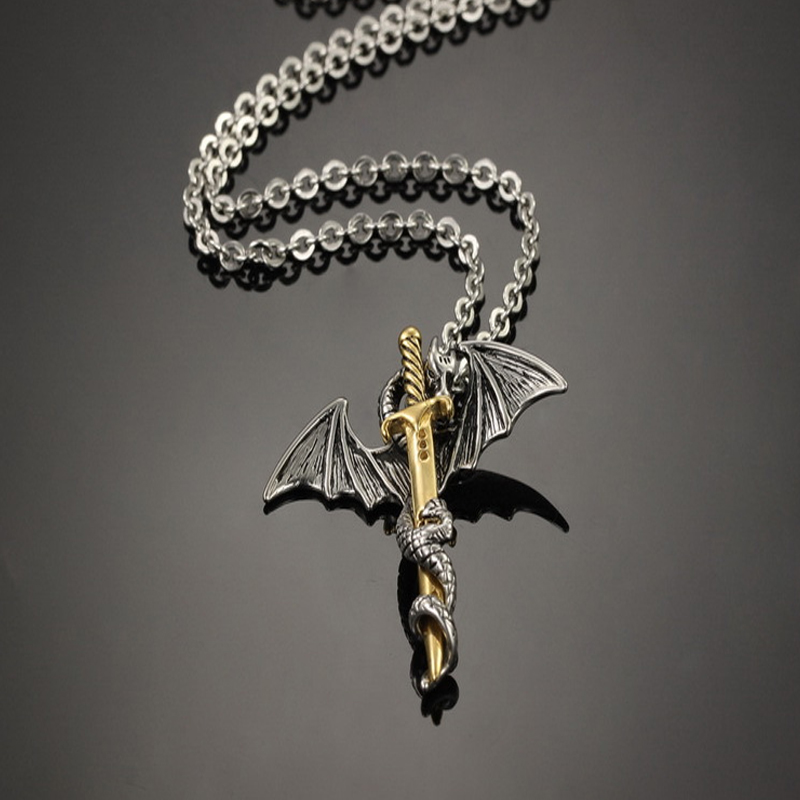 ステンレス鋼中世翼竜ドラゴンアングルウィングペンダントソード