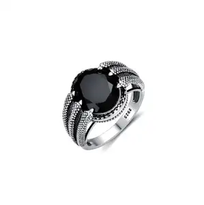 아트 디자인 우아한 블랙 마노 반지 925 스털링 실버 산화 블랙 마노 반지 남성용 패션 보석 선물