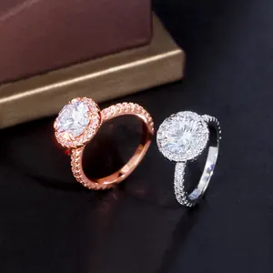 Fedi nuziali di fidanzamento Color oro rosa anello di promessa singolo per dito per regalo di gioielli da donna con incredibile grande cristallo rotondo CZ