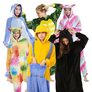 Vente en gros de vêtements de nuit pour Halloween Pyjamas Onesie Flanelle Animal Dinosaure Licorne Kigurumi Vêtements de nuit pour femmes et hommes