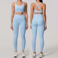 Ensemble de sport pour femmes : Soutien-gorge de sport antichoc à dos croisé et pantalon taille haute push-up pour fitness et yoga