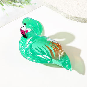 Pince à cheveux en acrylique imprimé flamant rose, couleur bonbon, motif animal, pour filles - Product Image 5