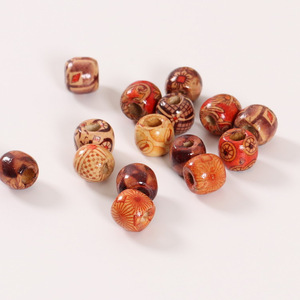Wooden <b>Beads</b> 11x12mm Round <b>Large</b> Hole Printed Patterned For Bracelet Making - Product Image 1