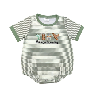 Pelele de manga corta para niño con bordado de pato mallard estilo caza y diseño 'This Is God's Country', OOTD, alta calidad, novedad, gran éxito - Product Image 1