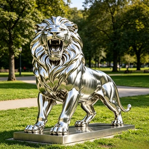 Sculpture de <span class=keywords><strong>lion</strong></span> en acier inoxydable personnalisable BZY, grande et imposante, pour hall d'hôtel, bureau ou parc - Product Image 3