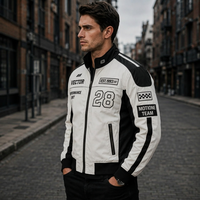 Jaket Tim Balap Retro Amerika Pria Custom OEM Berkualitas Tinggi Model Street Moto Kerah Tegak Tahan Air Anti Angin dengan Tulisan di Bagian Depan