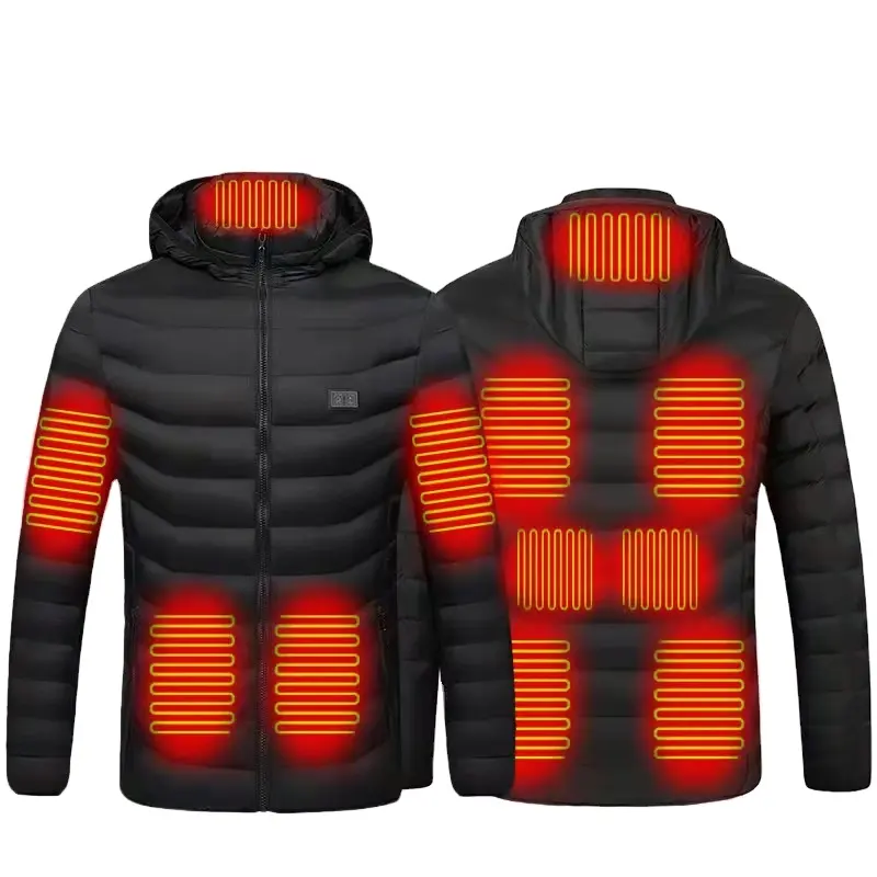 Custom Winter Mens 5v Usb Smart Hooded Heating Down Coat Electrical Battery Heated Puffer Jacket With Battery Pack