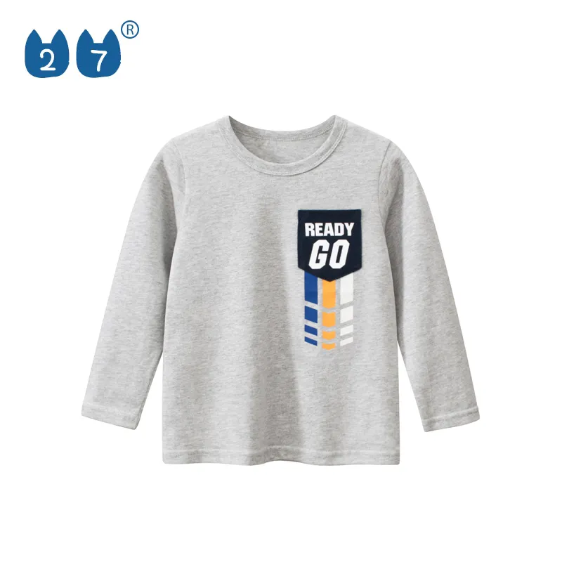 180G Children'S Long Sleeves Solid Cotton Gray Children Soft Boy'S T-Shirt