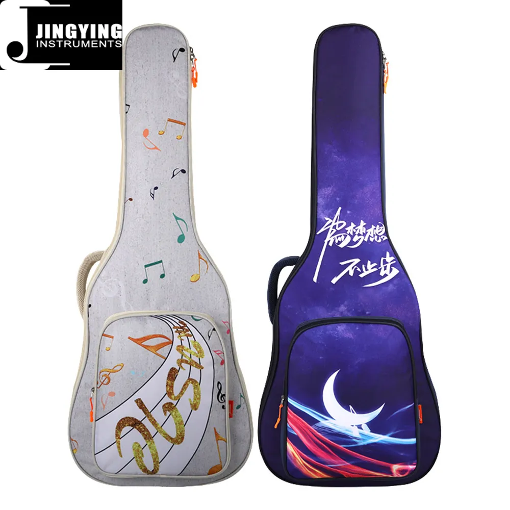 2022 Jingying संगीत गिटार सामान, निर्माता थोक व्यापारी रंग कार्टून पैटर्न 41 इंच लोक गिटार बैग