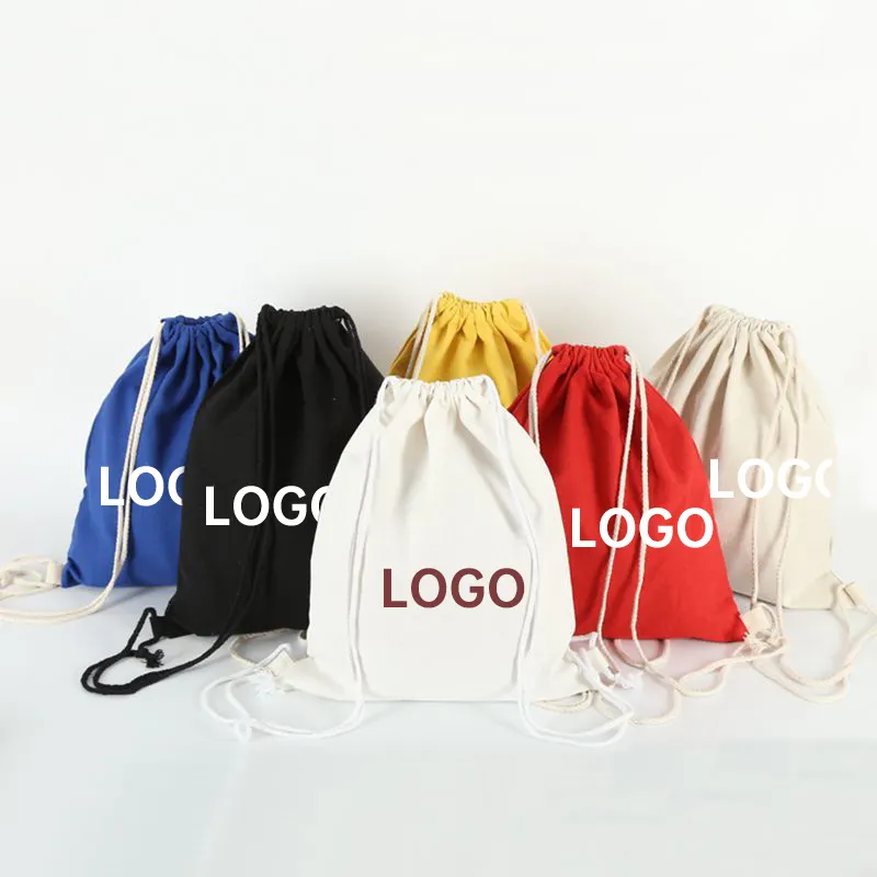 Sacola esportiva personalizada colorida com cordão de algodão e mochilas de lona com logotipo