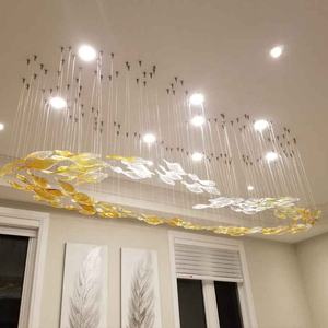 Lustres en verre LED à feuilles d'érable suspendus au plafond, grand modèle, luxe moderne contemporain pour hôtel - Product Image 4