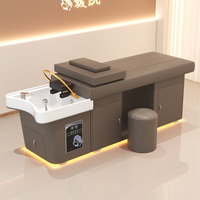 Lit de Lavage Capillaire Intégré Haut de Gamme Style Thaïlandais pour Soins du Cuir Chevelu, avec Cycle d'Eau Chauffée, Spécial Salon de Beauté