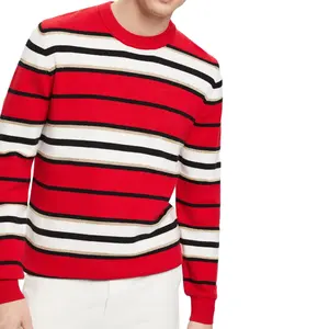 Casual Men's Spring Wear Patchwork Pullover Striped Men's Sweater Knit Long Sleeve Top Men's Crew Neck Sweater