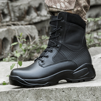 Bottes tactiques en cuir de vache à lacets et fermeture éclair, semelle épaisse, mi-mollet, noires, pour homme, hiver, extérieur