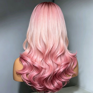 Perruques sans colle en <span class=keywords><strong>cheveux</strong></span> humains Remy vietnamiens, ondulées, ombrées rose pastel, avec dentelle frontale HD 13*6, vente en gros à bas prix - Product Image 4