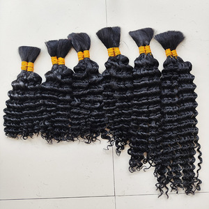 Cheveux à tresser en vrac Deep Wave pour tresses bohèmes, 60% cheveux humains, perruques en vrais cheveux tissées à la main, 100g, 14-24 pouces, couleurs noir/brun/blond - Product Image 1