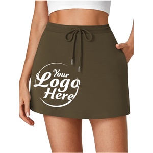 Print Women's Casual <b>Elastic</b> High Waist Drawstring Workout Mini Skirt with Pockets Grey - Product Image 4
