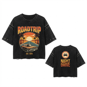 T-shirt vintage personnalisé en coton épais 300 GSM, délavé à l'acide, coupe oversize courte et carrée, avec motif graphique en strass, pour homme, anti-boulochage - Product Image 2