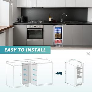 Réfrigérateur à boissons Euhome 15 pouces sous comptoir, 127 canettes, porte vitrée, encastrable ou autoportant, en acier inoxydable - Product Image 6
