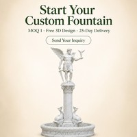Fontaine personnalisée en marbre avec statue de dieu ailé Astutia, éclairage RGB/laser, étanche IP68, petite figurine de dauphin pour hôtel, place publique, jardin