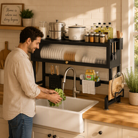 Égouttoir à vaisselle 2 niveaux pour évier de cuisine, support de rangement gain de place avec porte-ustensiles