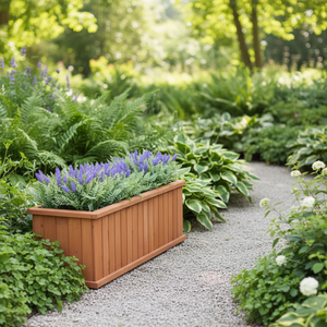 Fioriera in Metallo da Esterno con Finitura Effetto Legno, Contenitore Rettangolare Lungo per Giardino, <span class=keywords><strong>Balcone</strong></span> e Paesaggistica - Product Image 3