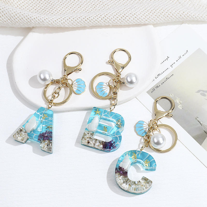 Ocean Series Shell Letters 26 English Resin Keychains