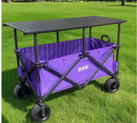 Chariot pliable à quatre roues imperméable rouge et noir spécial marché nocturne avec planche à œufs et pare-soleil pour extérieur