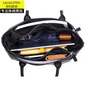 Laualsten Men's Top-grain Cowhide <b>Briefcase</b> Black Business Travel Shoulder Bag - Product Image 4