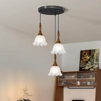 Lampu Gantung Ruang Makan Antik Warna Walnut Minimalis Bentuk Cakram LED Tiga Warna Berubah dengan Nuansa Bunga untuk Ruang Makan