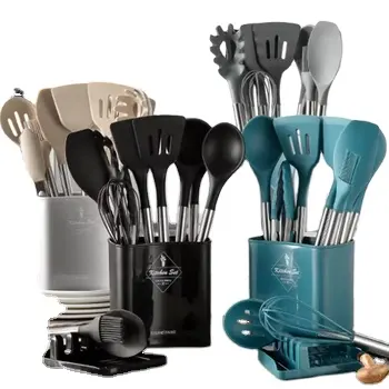 1 Set 9 12 13 adet yapışmaz güvenli Spatula kaşık paslanmaz çelik saplar el silikon mutfak pişirme aletleri Set