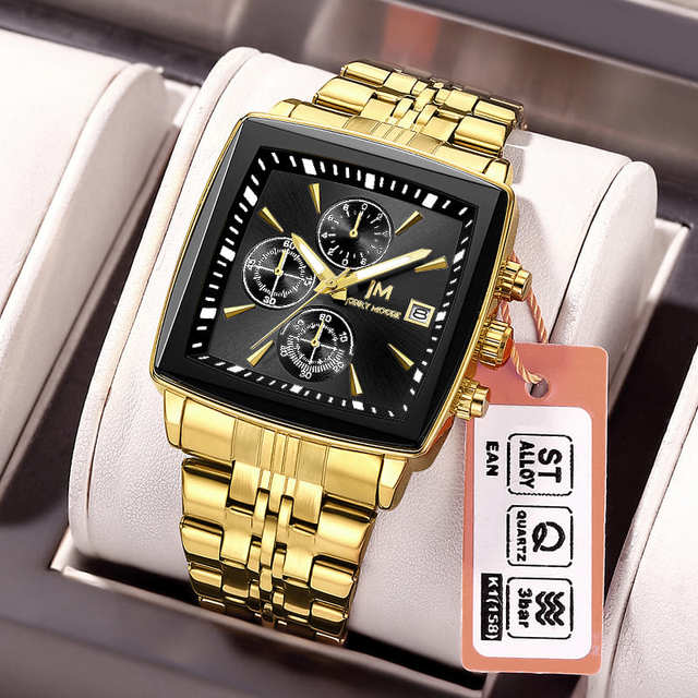 Luxury Square Dial Men Quartz Wristwatch Fashion Stainless Steel Man Business Watches With Calendar Reloj (Without Box) JM