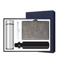 Ensemble quatre pièces personnalisé avec logo pour cadeaux d'affaires : parapluie, bouteille d'eau, carnet en cuir PU et papeterie
