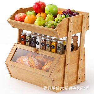 Étagère de rangement à trois niveaux en bambou avec fenêtre transparente pour pain, fruits, collations, organisation de la cuisine - Product Image 5