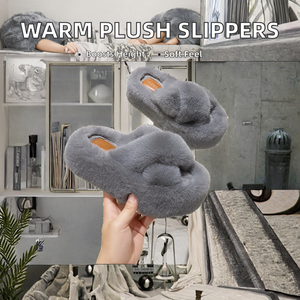 Fabrika üretim kış kabarık ev toptan özel sıcak peluş kürklü ev terlik kadınlar için nefes - Product Image 2