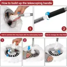 60 °   Set Secchio con Mocio Rotante e Sistema di Strizzatura, 3 Teste in Microfibra, Acciaio Inossidabile - Product Image 6