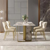 Table de salle à manger en acier inoxydable de style nordique avec plateau en marbre pour hôtel, vente en gros d'usine