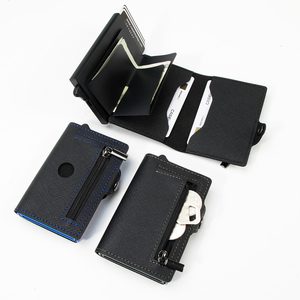 Casekey Custom Color Ultra Thin Aluminum Alloy <b>Card</b> Holder RFID Saffinao Real Leather Pop up Credit <b>Card</b> <b>Wallet</b> With Coin Purse - Product Image 5
