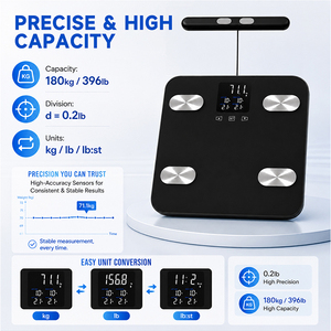 Báscula Inteligente Inalámbrica <span class=keywords><strong>de</strong></span> <span class=keywords><strong>Grasa</strong></span> Corporal con Pantalla LCD a Color <span class=keywords><strong>de</strong></span> Alta Precisión, 180 kg, 8 Electrodos, Indicación <span class=keywords><strong>de</strong></span> Batería Baja y Sobrecarga - Product Image 3
