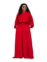 Tenues de printemps grande taille pour femmes N8153, haut irrégulier à col rond et manches lanternes + pantalon large à jambes larges, ensemble deux pièces, vêtements pour femmes