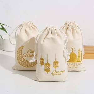 Sac cadeau recyclable Pafu Ramadan Kareem pour les fournitures de fête musulmane, Eid Mubarak, coton, cordon de serrage, bonbons, riz et graines - Product Image 6
