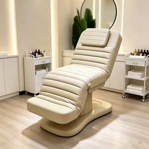 Fauteuil de beauté électrique 3 moteurs beige, blanc et rose, table de soin pour cils, personnalisable avec prise de tension adaptée - Product Image 1