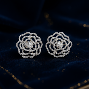 Boucles d'oreilles en or blanc E2952 avec diamants ronds taille brillant couleur D, style classique pour femme, bijoux fins - Product Image 2