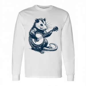 Camiseta de manga larga con estampado de opossum tomando el banjo, unisex, para adultos - Product Image 2