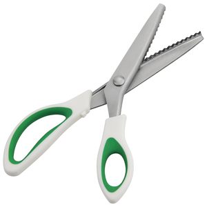 Ciseaux de tailleur professionnels en acier inoxydable de 9 pouces, poignée en plastique souple blanc-vert, bord partiellement dentelé, pour dentelle et tissu - Product Image 1