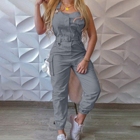 Combinaison Cargo sans Manches à Col Licou Taille Haute pour Femmes, Pièce Unique de Sport, Vente en Gros avec Multi-Poches